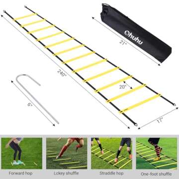 Ohuhu Agility Ladder Speed Training Equipment 12 Rung Exercise Ladders with Ground Stakes for Soccer Football Boxing Footwork Sports Feet Fitness Training Ladder with Carry Bag Yellow or Blue