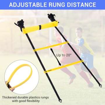 Ohuhu Agility Ladder Speed Training Equipment 12 Rung Exercise Ladders with Ground Stakes for Soccer Football Boxing Footwork Sports Feet Fitness Training Ladder with Carry Bag Yellow or Blue