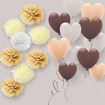 10PCS Cream Tan Brown Beige Boho Party Tissue Pom Poms Paper Flowers Table Centerpieces Neutral Rustic Baby Shower Wedding Birthday Nursery Classroom Hanging Decor
