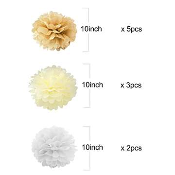 10PCS Cream Tan Brown Beige Boho Party Tissue Pom Poms Paper Flowers Table Centerpieces Neutral Rustic Baby Shower Wedding Birthday Nursery Classroom Hanging Decor
