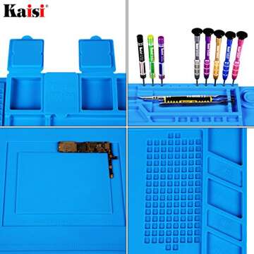 Kaisi Heat Insulation Silicone Repair Mat with Scale Ruler and Screw Position for Soldering Iron, Phone and Computer Repair Size:17.7 x 11.8 Inches