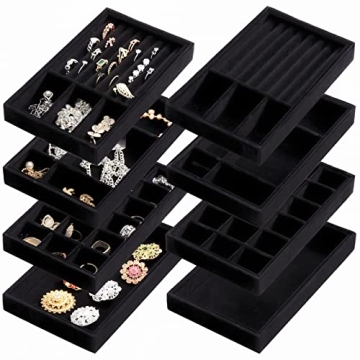 Elsjoy 8 Pack Velvet Jewelry Trays - Stylish Storage for All Your Jewelry