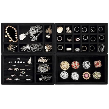 Stylish Elsjoy Velvet Jewelry Organizer Tray Set - 8 Pack