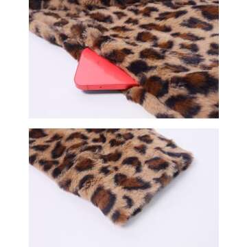 Omoone Women's Faux Fur Jackets Autumn Winter Leopard Coats Loose Fur Coat with Pockets(3361-Brown-M)