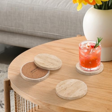 WORHE Natural Travertine Coasters Set of 4 for Stylish Home