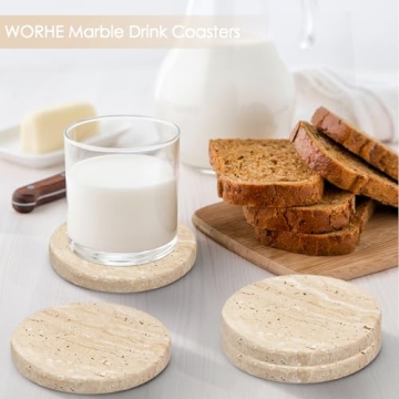 WORHE Natural Travertine Coasters Set of 4 for Stylish Home