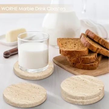 WORHE Natural Travertine Coasters Set of 4 for Stylish Home