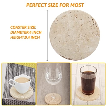 WORHE Natural Travertine Coasters Set of 4 for Stylish Home