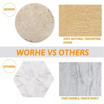 WORHE Natural Travertine Coasters Set of 4 for Stylish Home