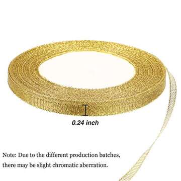 Gejoy 5 Rolls Gold Ribbon Metallic Glitter Ribbon for Gift Wrapping, Balloons, Flower Bouquet, Craft...
