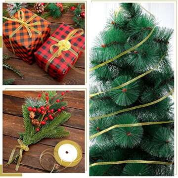 Gejoy 5 Rolls Gold Ribbon Metallic Glitter Ribbon for Gift Wrapping, Balloons, Flower Bouquet, Crafts, Floral, Wedding Birthday Party Decoration