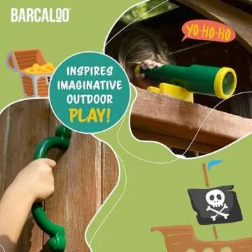 Playground Accessories for Kids Outdoor Playset Kids Pirate Telescope, Steering Wheel, Green Safety Handle Bars Playground Equipment- Backyard, Playhouse, Tree house, Jungle Gym, Swingset, Pirate Ship