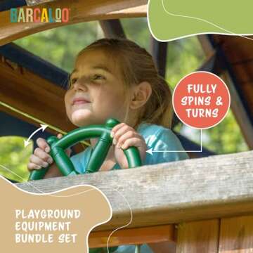Playground Accessories for Kids Outdoor Playset Kids Pirate Telescope, Steering Wheel, Green Safety Handle Bars Playground Equipment- Backyard, Playhouse, Tree house, Jungle Gym, Swingset, Pirate Ship
