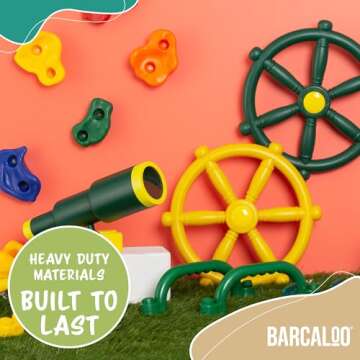 Playground Accessories for Kids Outdoor Playset Kids Pirate Telescope, Steering Wheel, Green Safety Handle Bars Playground Equipment- Backyard, Playhouse, Tree house, Jungle Gym, Swingset, Pirate Ship