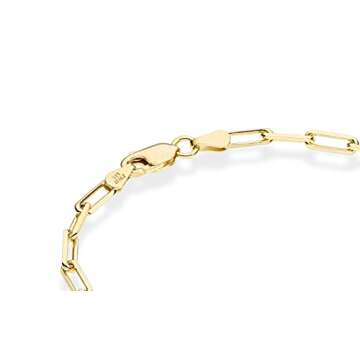 Miabella Solid 18K Gold Over Sterling Silver Italian 3mm Paperclip Link Chain Bracelet for Women Men, Made in Italy (Length 8 Inches)