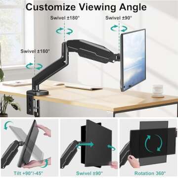 MOUNT PRO Single Monitor Desk Mount - Articulating Gas Spring Arm, Removable VESA Monitor Mount Computer Monitor Stand with Clamp and Grommet Base Fits 13 to 32 Inch LCD Screen, VESA 75x75, 100x100