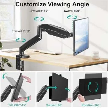 MOUNT PRO Single Monitor Desk Mount - Articulating Gas Spring Arm, Removable VESA Monitor Mount Computer Monitor Stand with Clamp and Grommet Base Fits 13 to 32 Inch LCD Screen, VESA 75x75, 100x100