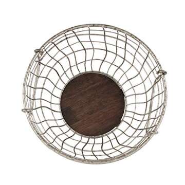 Spectrum Heritage Rustic Handles Distressed Kitchen Organizer with Wood Base, Farmhouse Bowl, Galvanized Fruit Basket for Counters & Dining Tables