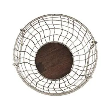 Spectrum Heritage Rustic Handles Distressed Kitchen Organizer with Wood Base, Farmhouse Bowl, Galvanized Fruit Basket for Counters & Dining Tables