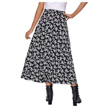 Floerns Women's Boho Floral High Waist Split A Line Midi Skirt Black Disty Floral M