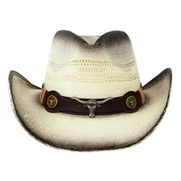Queue Essentials Straw Cowboy Hat for Men Cowgirl Hat for Women Western Wide Brim Hat Hats - D