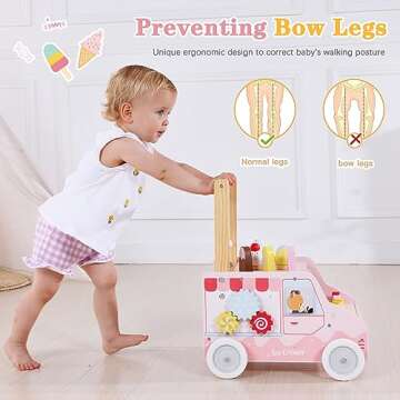 labebe Wooden Baby Walker, Push Activity Walker for Babies, Adjustable Speed Learning Walking Toys, Wood Toddler Push and Pull Walker Birthday Gift for Girls 1-3Y