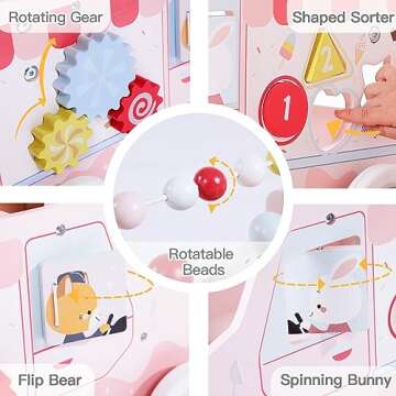 labebe Wooden Baby Walker, Push Activity Walker for Babies, Adjustable Speed Learning Walking Toys, Wood Toddler Push and Pull Walker Birthday Gift for Girls 1-3Y