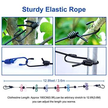 Ulfsaar Portable Travel Clothesline, Camping Accessories, Vacation Essentials, RV Cruise Camper Accessories for Travel Trailers, Laundry Line.