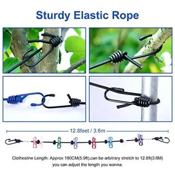 Ulfsaar Portable Travel Clothesline, Camping Accessories, Vacation Essentials, RV Cruise Camper Accessories for Travel Trailers, Laundry Line.