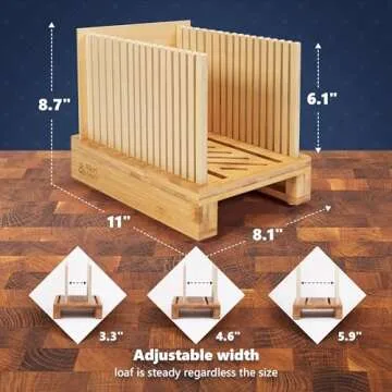 Albert&Grace Bamboo Bread Slicer for Homemade Bread – Adjustable Width Slicing Guides, Compact & Foldable Loaf Cutter for Perfect Slices & Halving Bagels