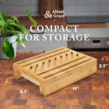 Albert&Grace Bamboo Bread Slicer for Homemade Bread – Adjustable Width Slicing Guides, Compact & Foldable Loaf Cutter for Perfect Slices & Halving Bagels