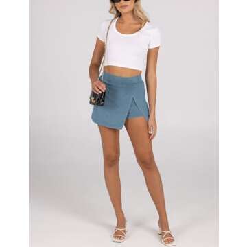 Lianlive Women's Mini Skirt High Waist Casual Split Hem Black Skort Athletic Tennis Bodycon Skirts with Inner Shorts (Blue-L)