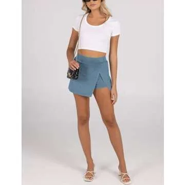 Lianlive Women's Mini Skirt High Waist Casual Split Hem Black Skort Athletic Tennis Bodycon Skirts with Inner Shorts (Blue-L)