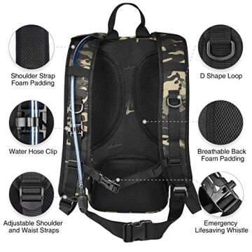 NOOLA Hydration Backpack with 3L TPU Water Bladder, Tactical Molle Water Backpack for Men Women, Hydration Pack for Hiking, Biking, Running and Climbing, Black Camo