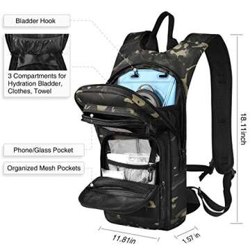 NOOLA Hydration Backpack with 3L TPU Water Bladder, Tactical Molle Water Backpack for Men Women, Hydration Pack for Hiking, Biking, Running and Climbing, Black Camo
