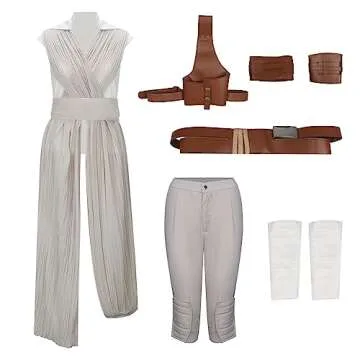 FangjunxianST Womens Rey Costume Adult Jedi Cosplay Suits Deluxe Tops Pants Outfit Full Set with Belt for Halloween (Large)