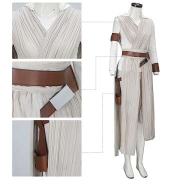 FangjunxianST Womens Rey Costume Adult Jedi Cosplay Suits Deluxe Tops Pants Outfit Full Set with Belt for Halloween (Large)