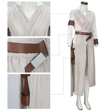 FangjunxianST Womens Rey Costume Adult Jedi Cosplay Suits Deluxe Tops Pants Outfit Full Set with Belt for Halloween (Large)