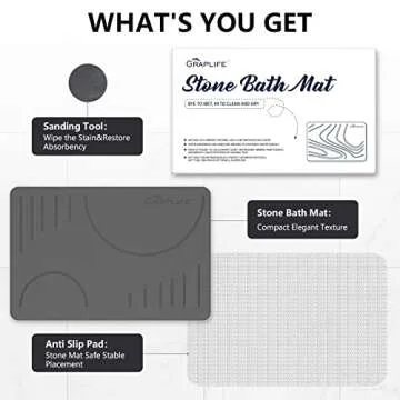 Graplife - Stone Bath Mat, Diatomaceous Earth Shower Mat, Non-Slip Super Absorbent Quick Drying Bathroom Floor Mats, Natural, Easy to Clean (23.6 x 15.35)