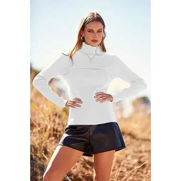 PRETTYGARDEN Women's Fall Fashion Turtleneck Pullover Sweaters Casual Long Sleeve Cable Knit Fitted Jumper Tops (White,Small)