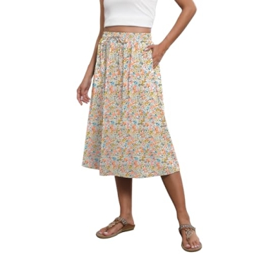 Witsmile Retro Summer Midi Skirt for Women - Floral A-Line Design with Pockets