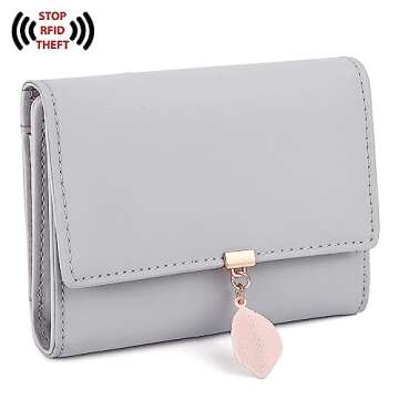 UTO RFID Small Wallet for Women Girls Wallet Leather Vegan Leaf Pendant Card Holder Organizer Zipper...