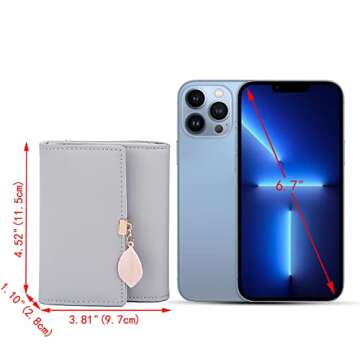 UTO RFID Small Wallet for Women Girls Wallet Leather Vegan Leaf Pendant Card Holder Organizer Zipper Coin Purse