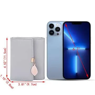 UTO RFID Small Wallet for Women Girls Wallet Leather Vegan Leaf Pendant Card Holder Organizer Zipper Coin Purse