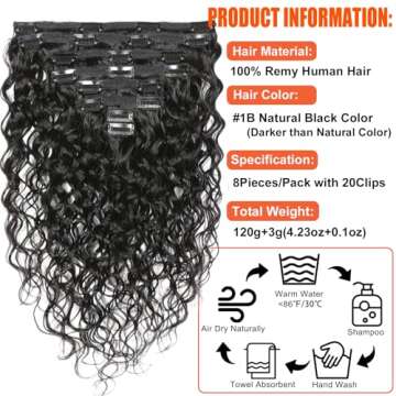 Doren Deep Curly Clip In Human Hair Extensions for Women 8Pcs 20Clips 120g Brazilian Remy Wavy Curly Hair Natural Color 24 Inches