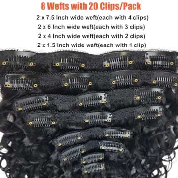 Doren Deep Curly Clip In Human Hair Extensions for Women 8Pcs 20Clips 120g Brazilian Remy Wavy Curly Hair Natural Color 24 Inches