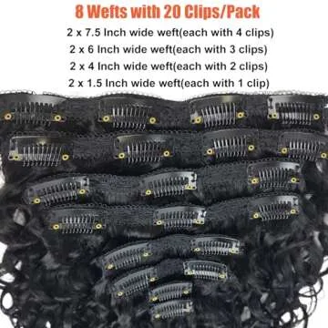 Doren Deep Curly Clip In Human Hair Extensions for Women 8Pcs 20Clips 120g Brazilian Remy Wavy Curly Hair Natural Color 24 Inches