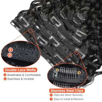 Doren Deep Curly Clip In Human Hair Extensions for Women 8Pcs 20Clips 120g Brazilian Remy Wavy Curly Hair Natural Color 24 Inches