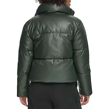 Levi's Women's Vegan Leather Quilted Short Puffer Jacket, Darkest Spruce