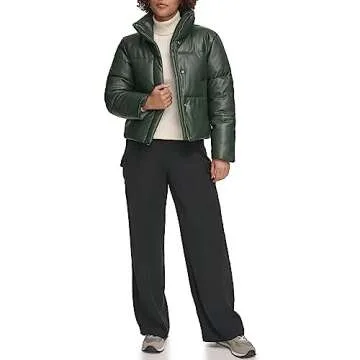 Levi's Women's Vegan Leather Quilted Short Puffer Jacket, Darkest Spruce